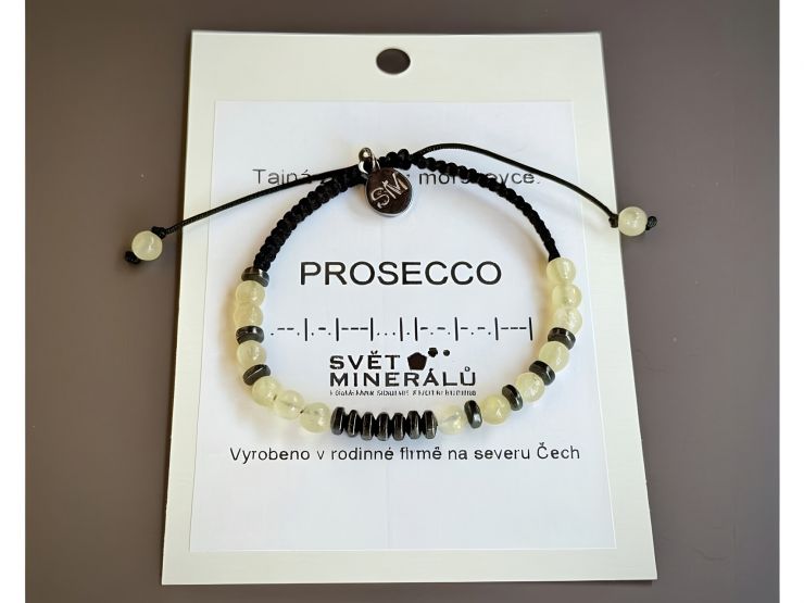 36034 10 naramky z mineralu a polodrahokamu naramek s tajnym vzkazem v morseove abecede prosecco sperky z kalcitu