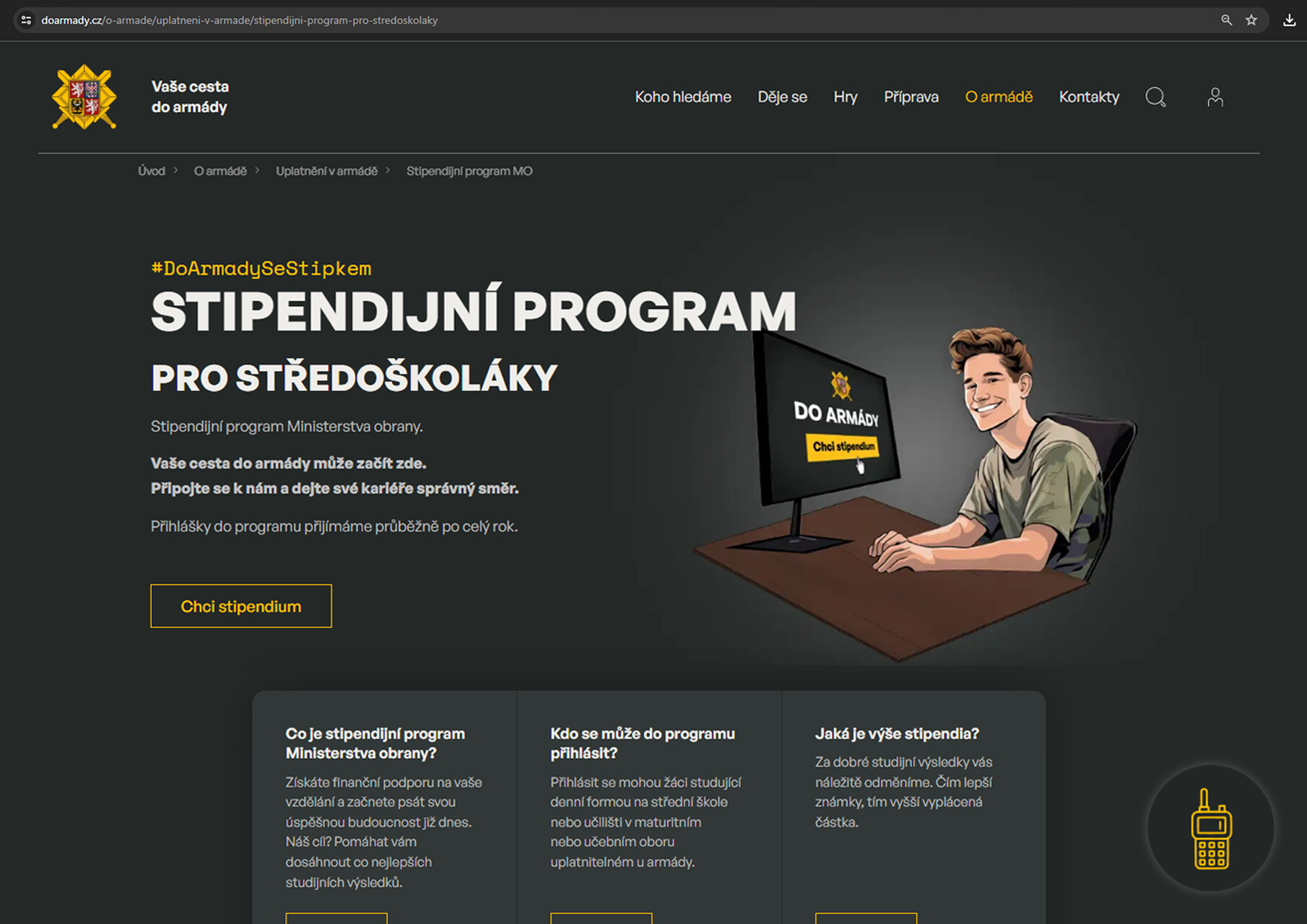 o stipendijnim programu mo informuje web doarmady.cz autor agentura personalistiky acr
